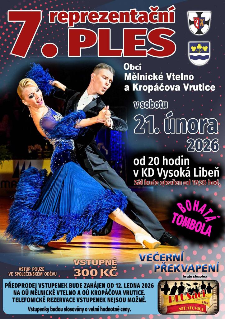 7.reprezentační ples Obcí Mělnické Vtelno a&nbsp;Kropáčova Vrutice 