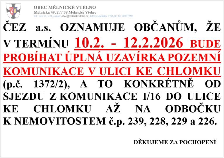 Uzavření komunikace Ke&nbsp;Chlomku