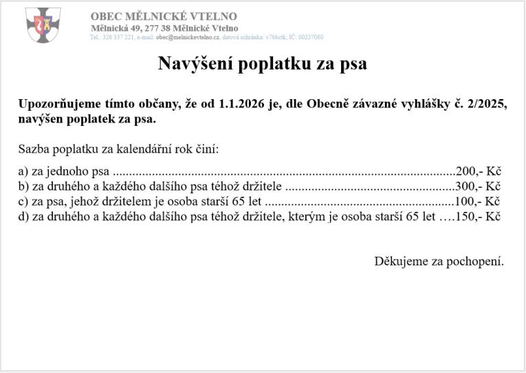 Navýšení poplatku za&nbsp;psa