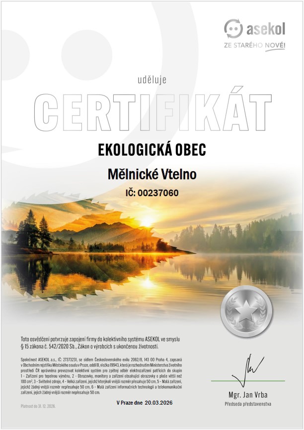 Certifikát Ekologická obec