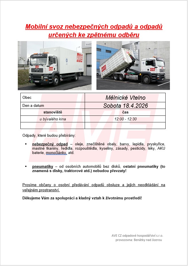 Mobilní svoz nebezpečných odpadů a&nbsp;odpadů určených ke&nbsp;zpětnému odběru