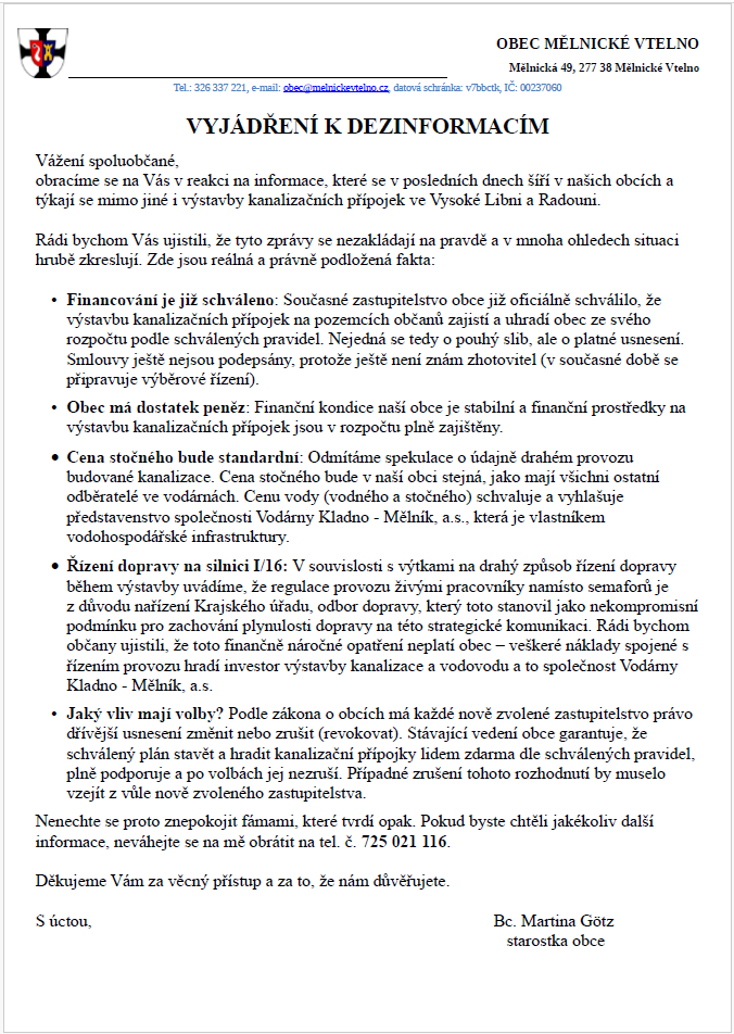 Vyjádření k&nbsp;dezinformacím