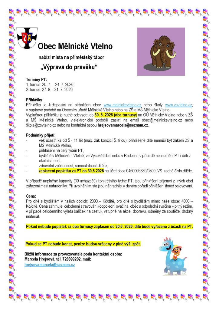 Příměstský tábor pro rok 2026