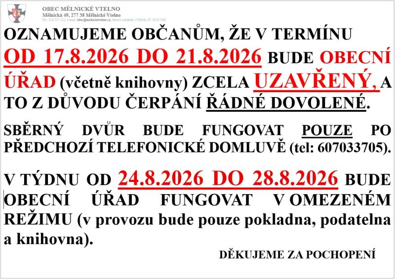 Oznámení o uzavření OÚ